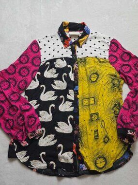 S Maeve x Anthropologie Paz contrast button down shirt swans blouse 3